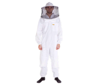 Bee Keeping Suit – Full Body Protective Coverall with Fencing Veil, Breathable Mesh Panels, Elastic Wrists & Ankles, Multiple Pockets, White, Cotton Blend, Sizes S-XXL for Apiary Safety